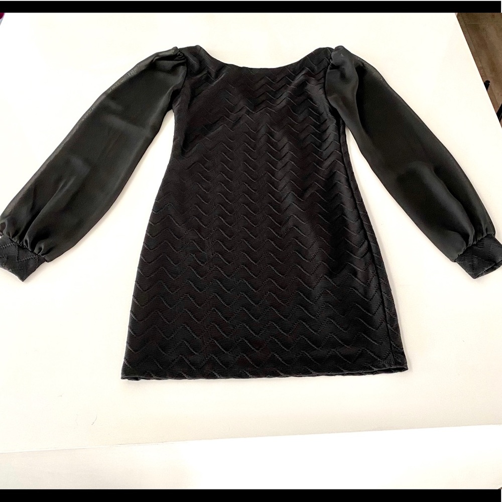 Francesca’s Black Mini Dress with Sheer Sleeves V-Back Medium